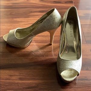 Gold peep toe heels